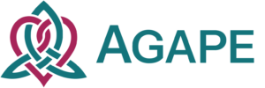 Agape logo – a Celtic-style triquetra and heart symbol next to "Agape" in bold