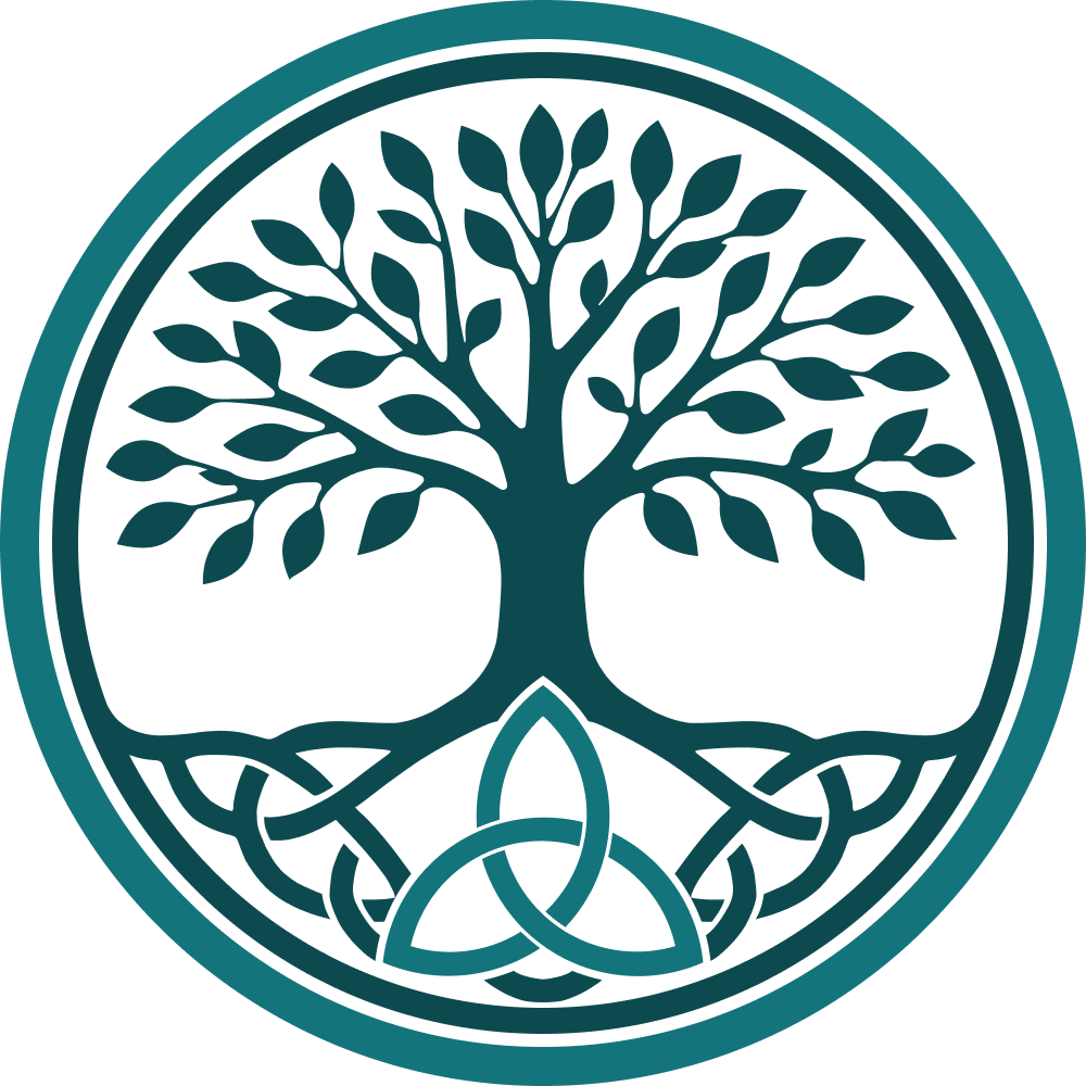 Jericho Village logo symbol – Celtic-style tree of life symbol containing a triquetra symbol in the roots.